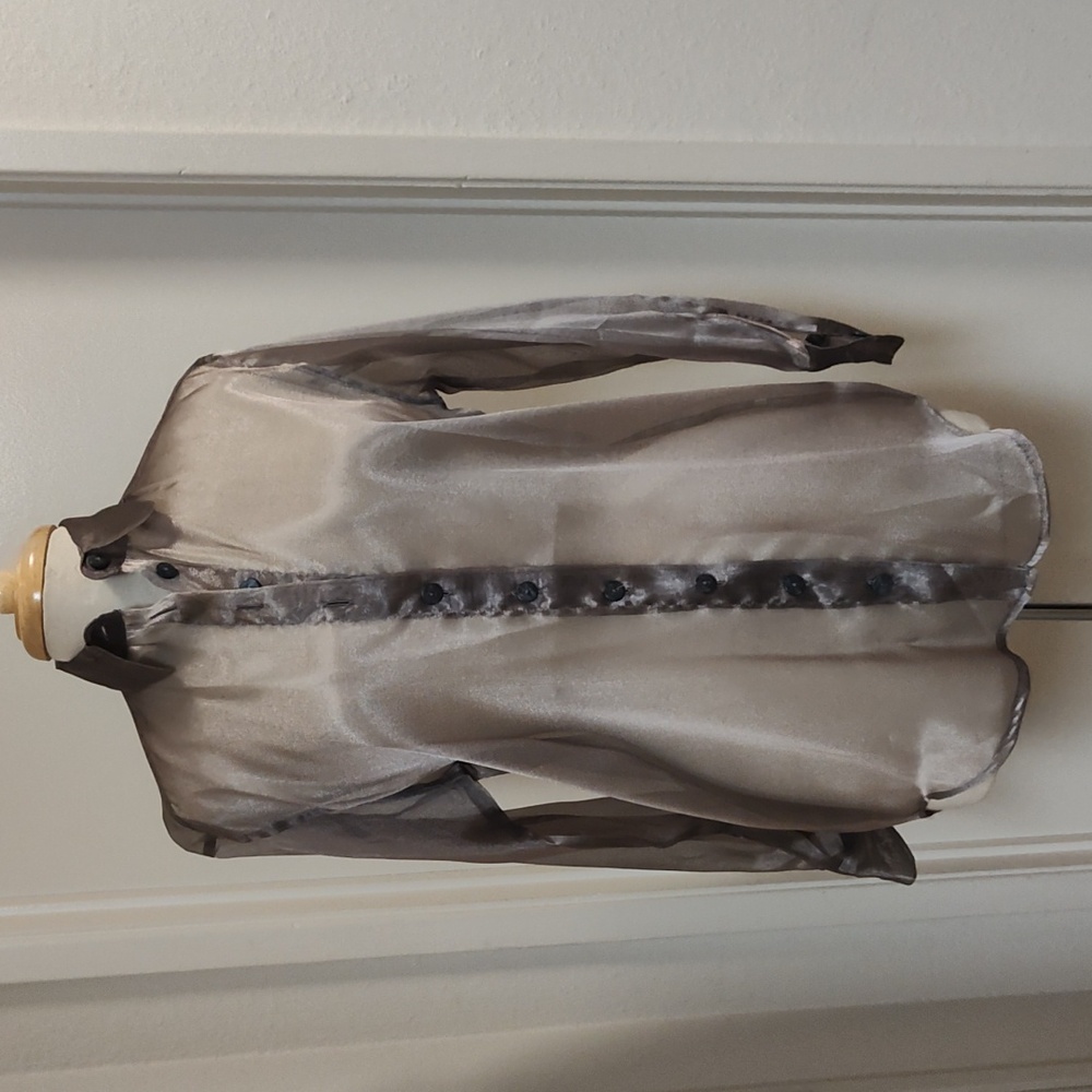 Sheer Metallic Platinum Silver Blouse M-L
